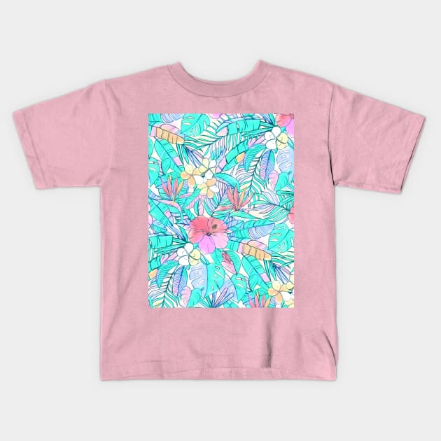 Pretty Pastel Hawaiian Hibiscus Print Kids T-Shirt by micklyn